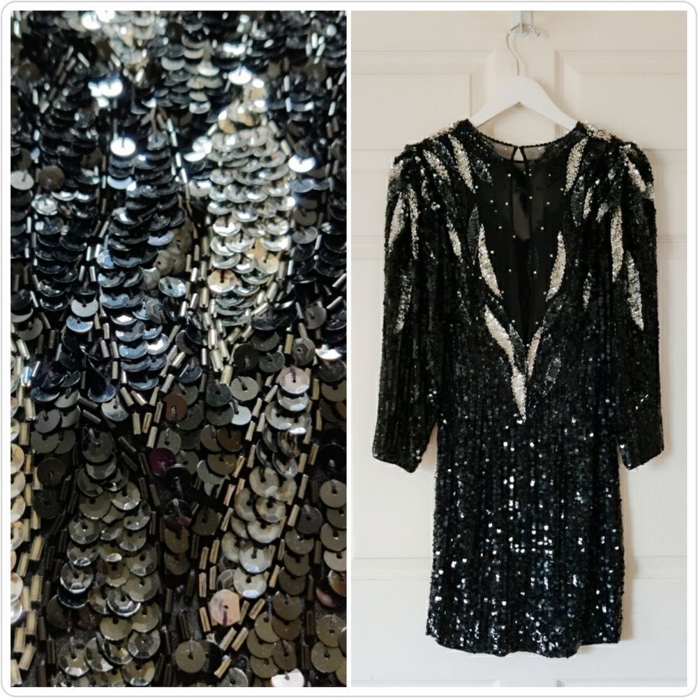 Vintage 80s embellished sequins mini dress sz S
